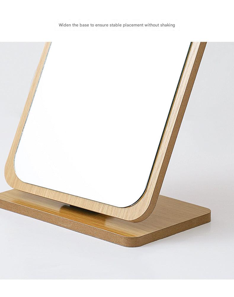 Foldable wooden makeup mirror displayed