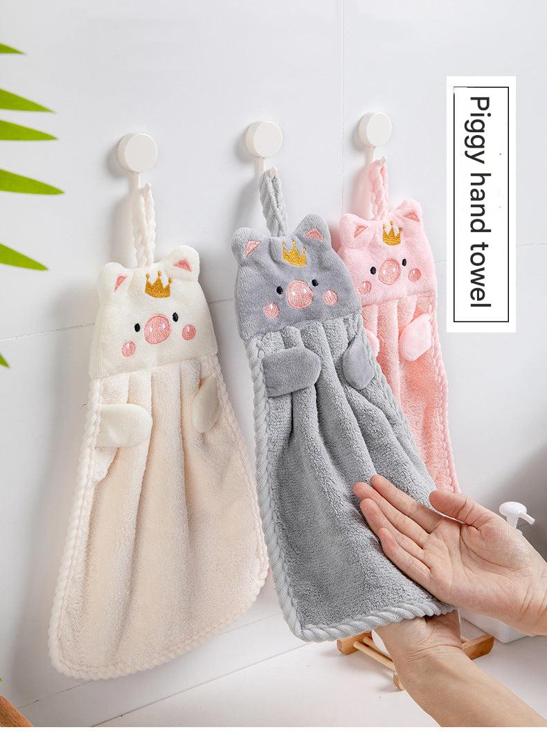 Colorful hand towel hanging in kitchen