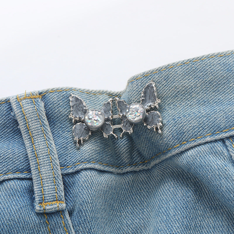 Adjustable Waist Butterfly Buckle with Rhinestones - Close Up
