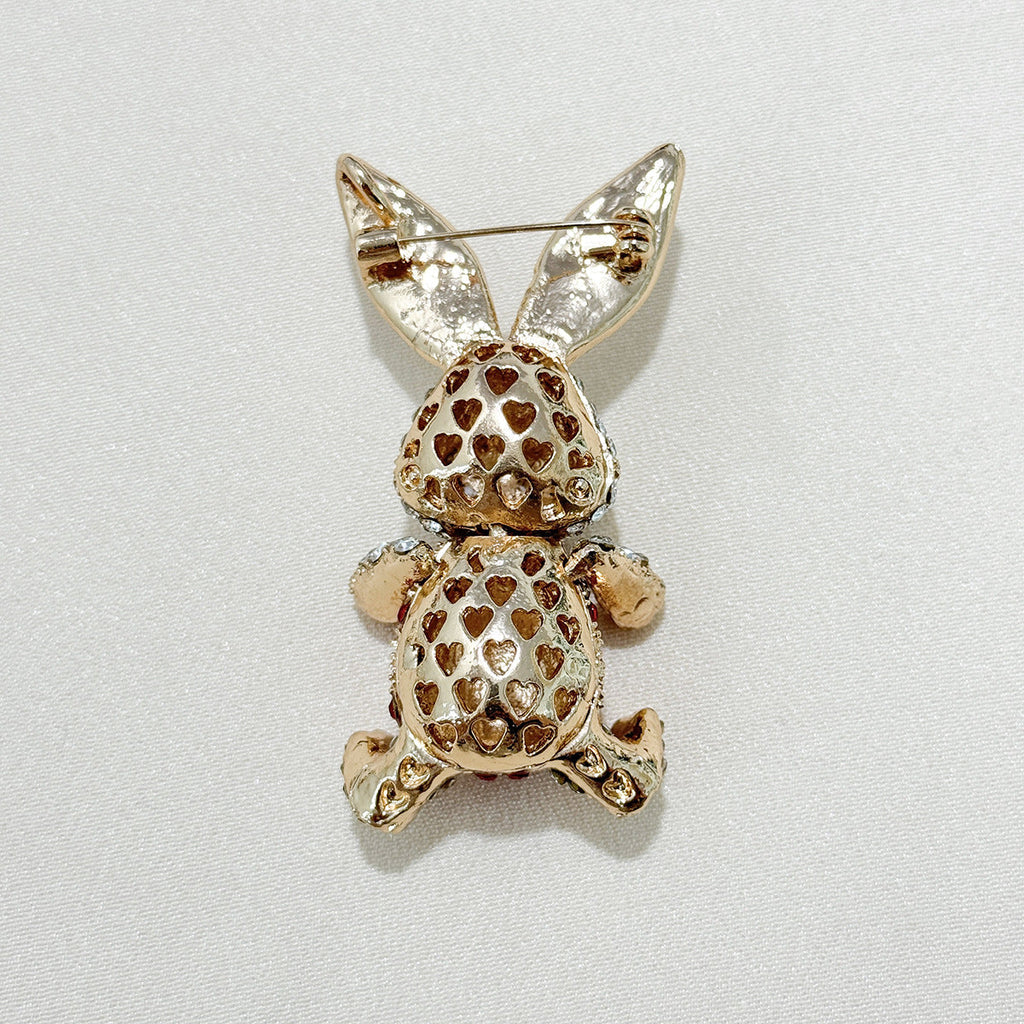 Rabbit rhinestone brooch front view