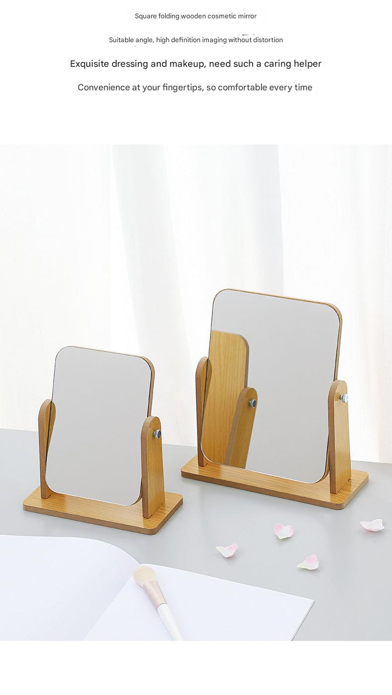 Foldable wooden makeup mirror displayed