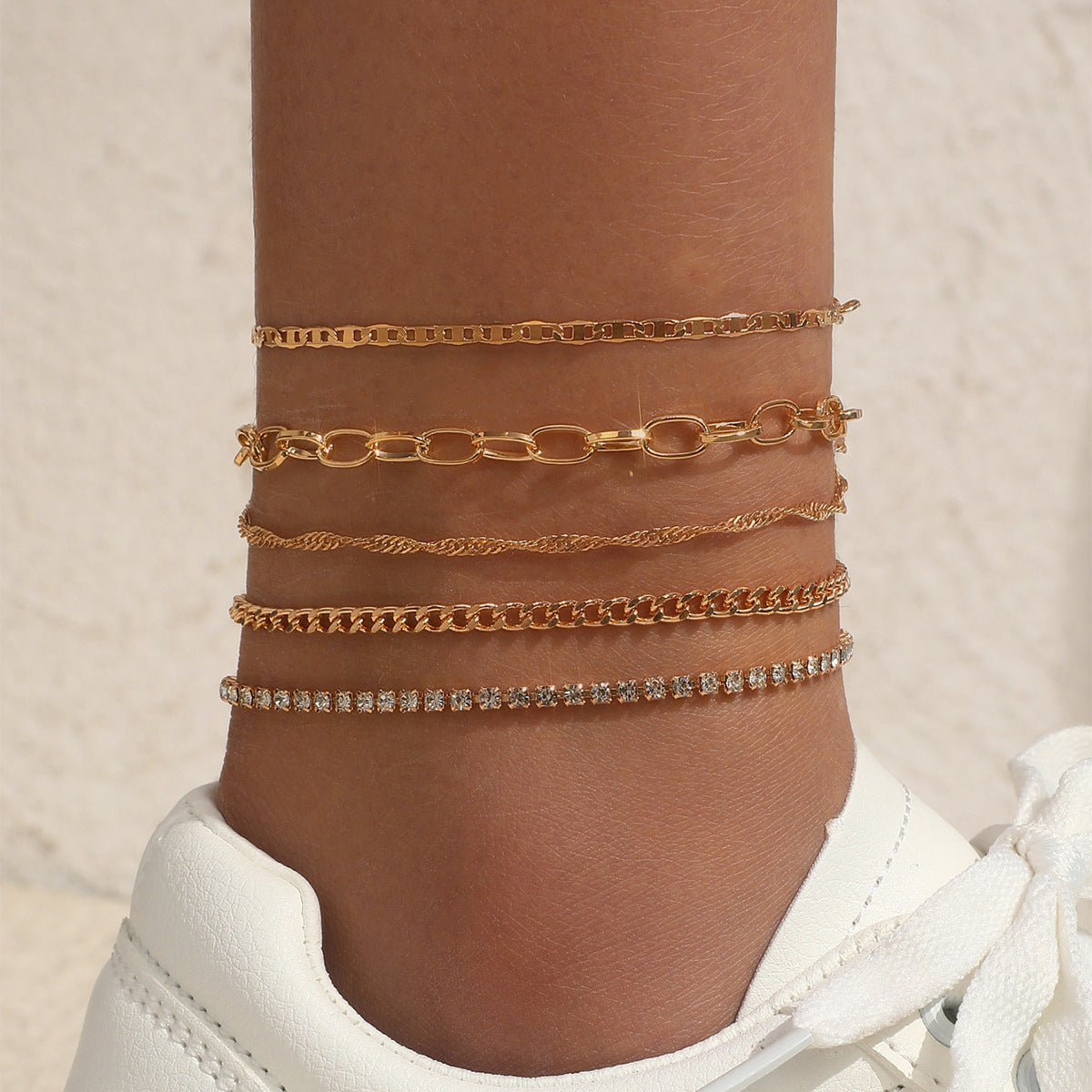 5-piece snake chain anklet set for women