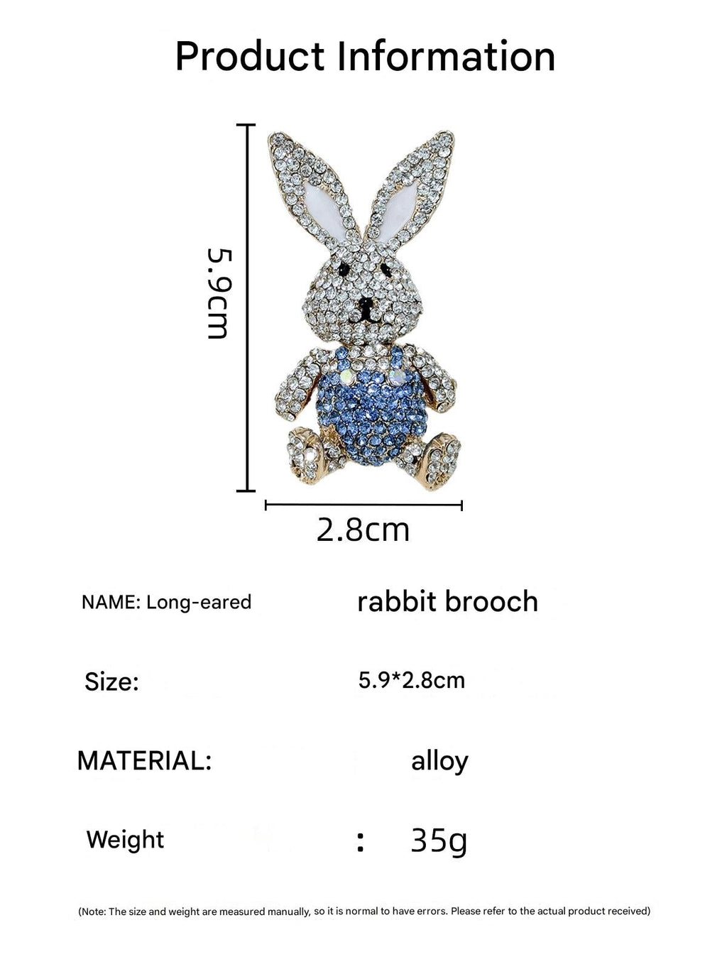 Stylish rhinestone bunny brooch display
