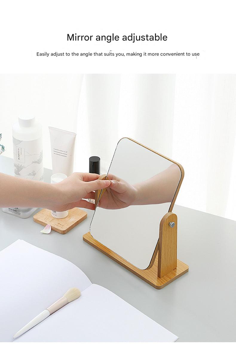 Wooden makeup mirror front view